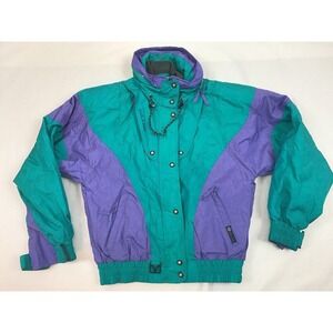 Couloir‎ Ski Jacket Coat Vintage Womens Size 10 Green Purple Hidden Hood